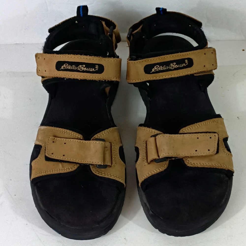 Eddie Bauer Hiking Sandals Men Size 10M Tan Leather Open Toe 2 Adjustable Straps